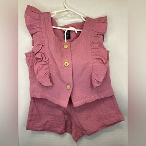 Paper Doll Ruffled Mauve Button-Up Top and Shorts Set